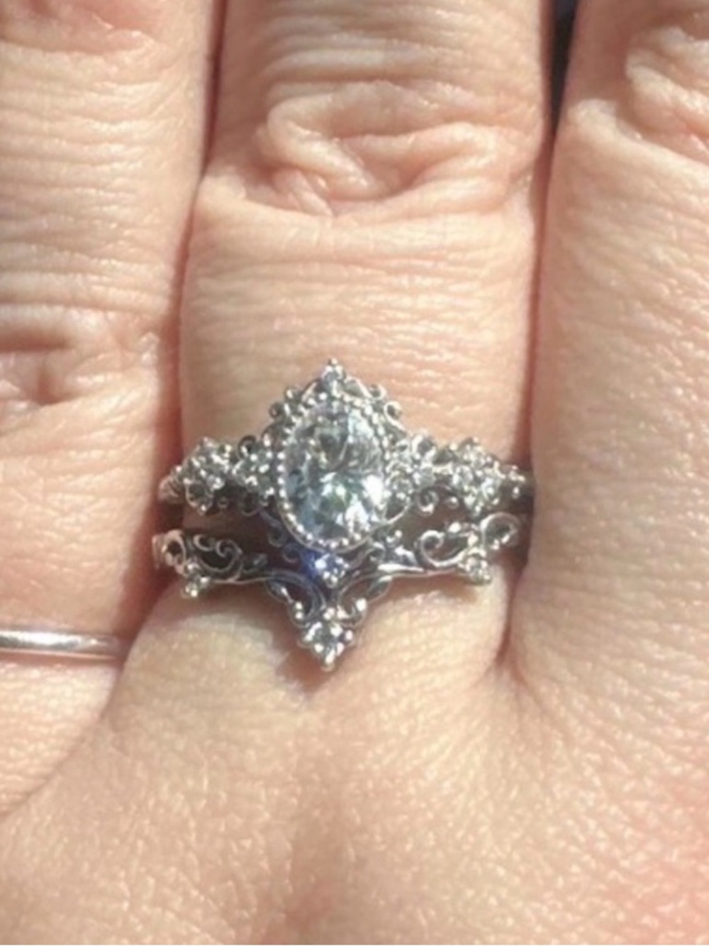 NIB Oval Moissanite 925 Sterling Bridal Set Rings, Art Deco Style, Size 9 - Picture 6 of 6